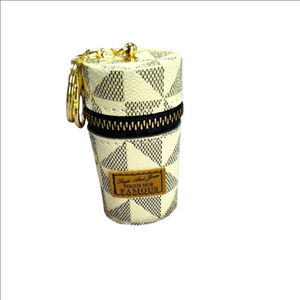 Lancini mini gray white faux leather lipstick keyfob keychainstorage holder NWOT